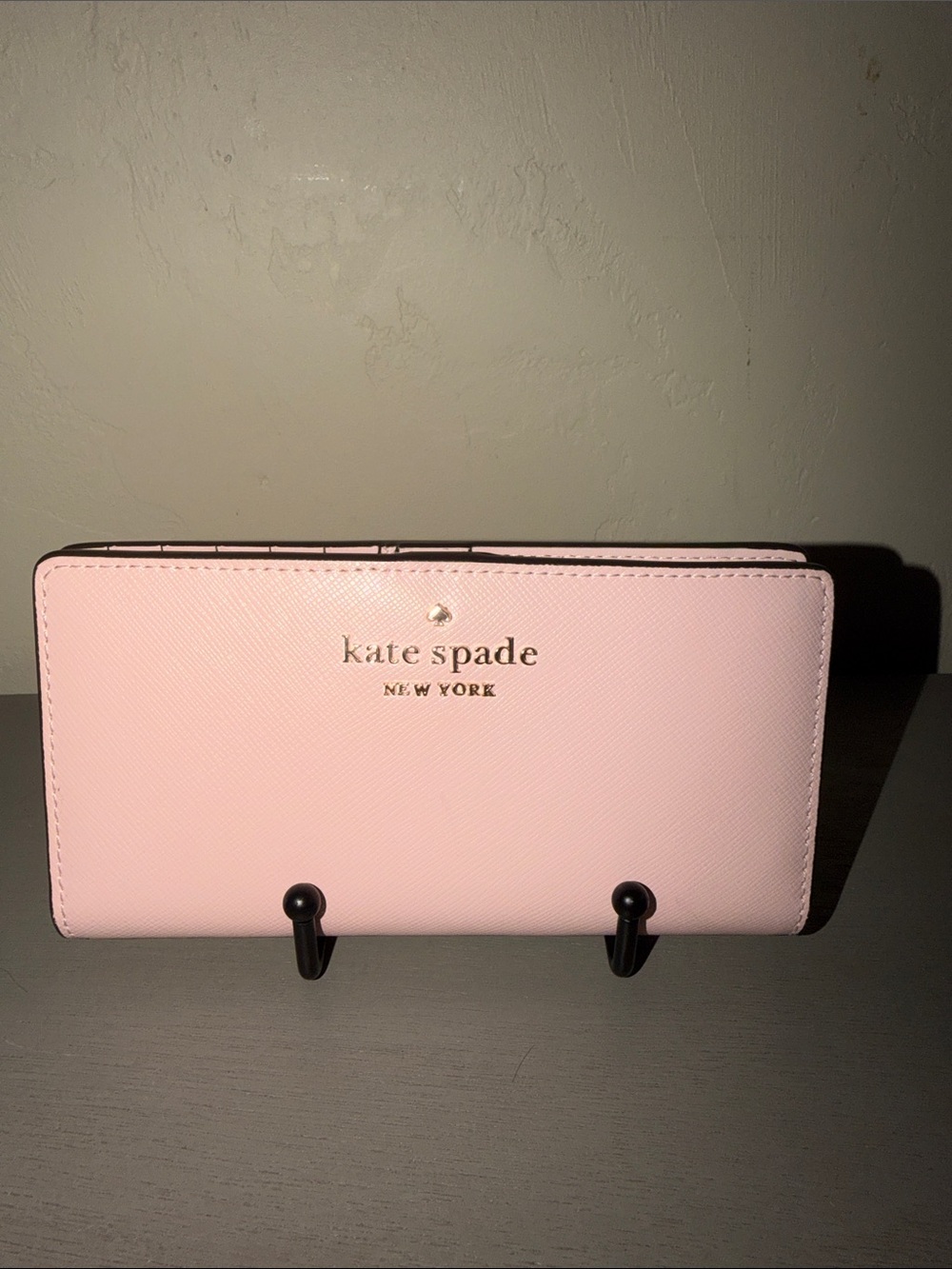 kate spade blush pink saffiano leather logo cardholder
